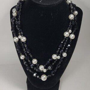 Stylish Multi-Layer Black and Off-White color Beaded Necklace - Elegant Women